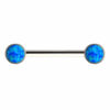 Nipple Barbell With Bezel Set Blue Opal -Titanium