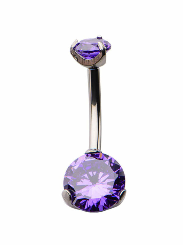 Navel Curve With Prong Set Purple Zirconia -Titanium