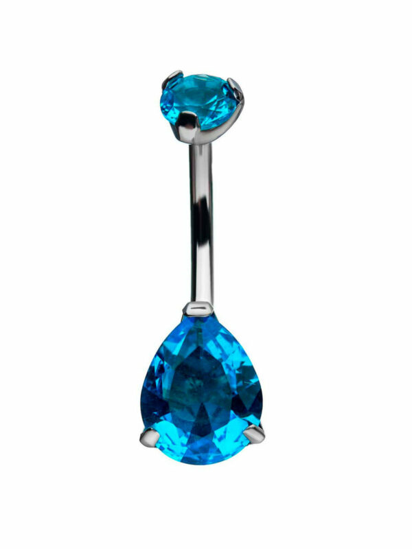 Navel Curve With Teardrop Shape Blue Zirconia -Titanium