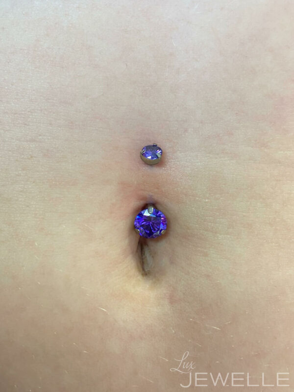 Navel Curve With Prong Set Purple Zirconia -Titanium - Image 2