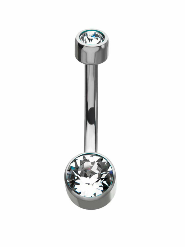 Navel Curve With Bezel Set Clear Swarovski Crystal -Titanium