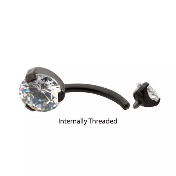 Navel Curve With Clear Prong Set Zirconia -Black PVD Titanium - Image 5