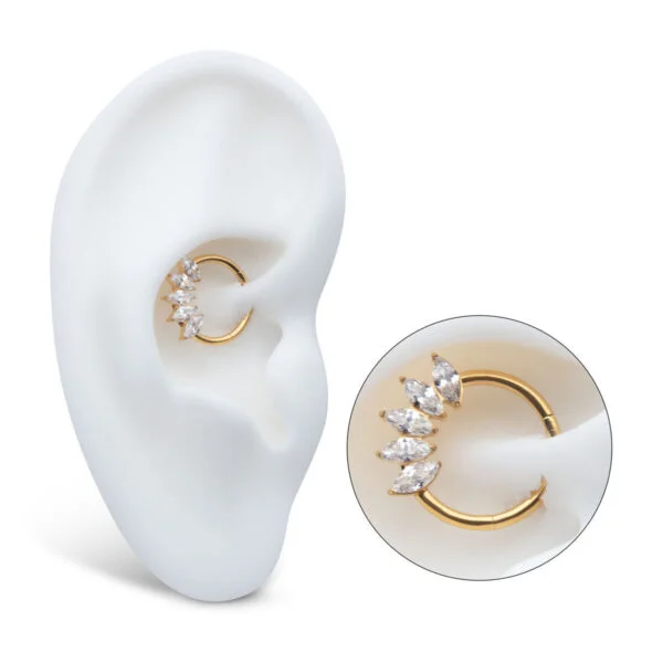 5-Cluster Marquise Zirconia Clicker-24Kt Gold PVD Titanium - Image 3