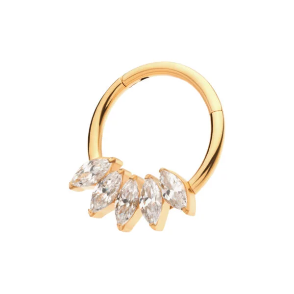 5-Cluster Marquise Zirconia Clicker-24Kt Gold PVD Titanium