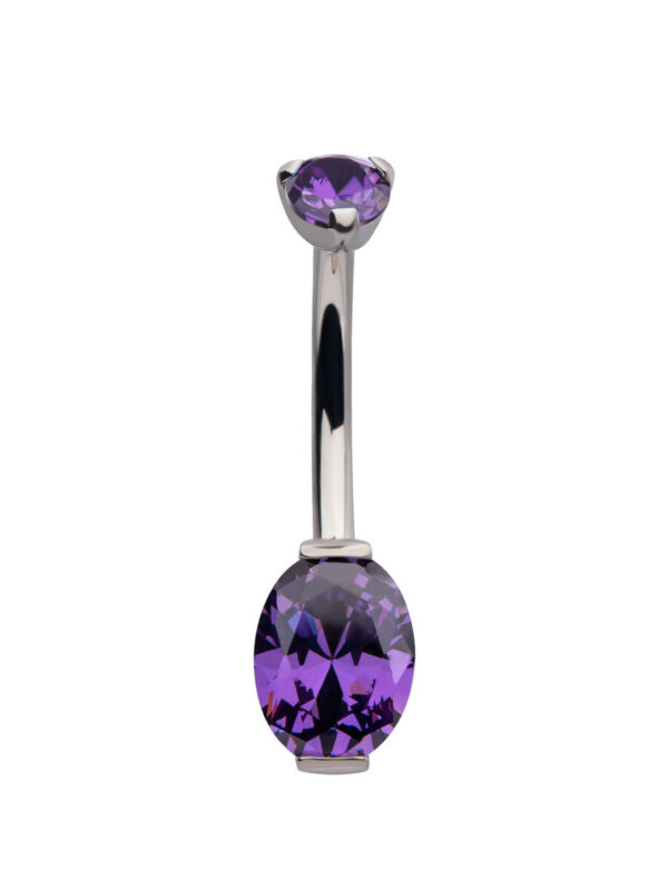 Navel Curve With Oval Shape Purple Zirconia -Titanium