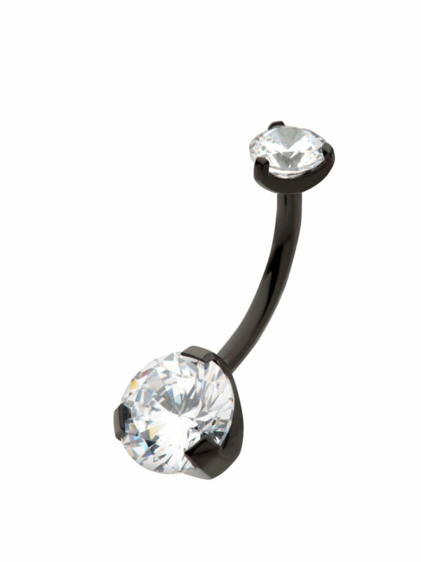 Navel Curve With Clear Prong Set Zirconia -Black PVD Titanium - Image 3