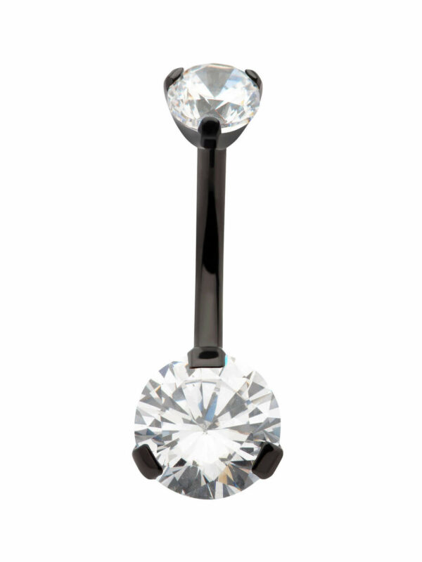 Navel Curve With Clear Prong Set Zirconia -Black PVD Titanium