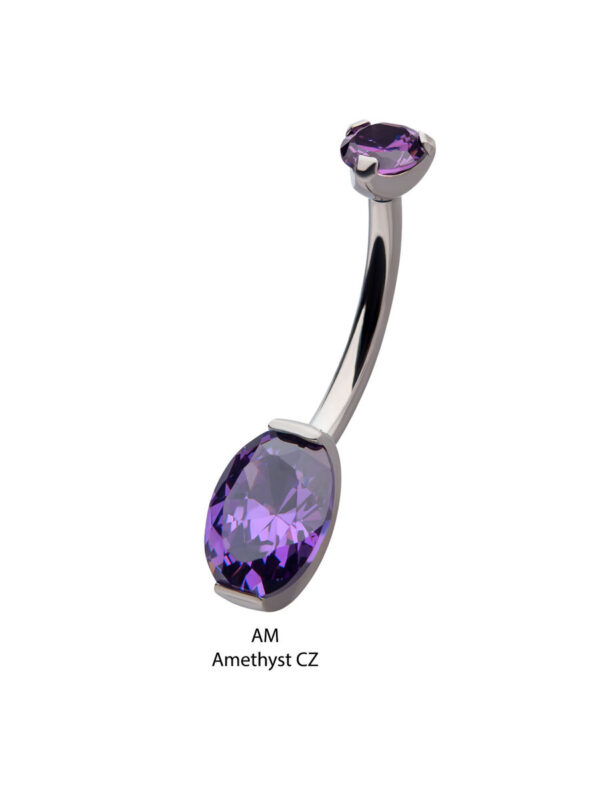 Navel Curve With Oval Shape Purple Zirconia -Titanium - Image 2