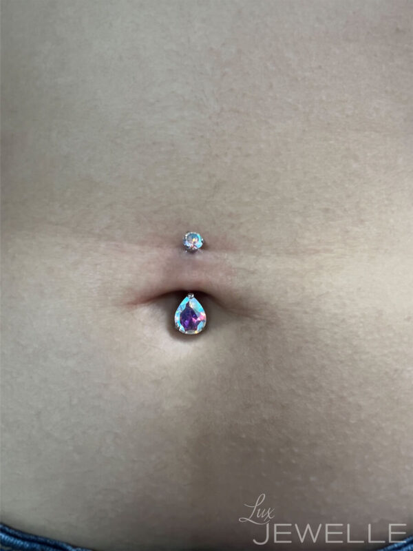 Navel Curve With Teardrop Shape Blue Zirconia -Titanium - Image 3