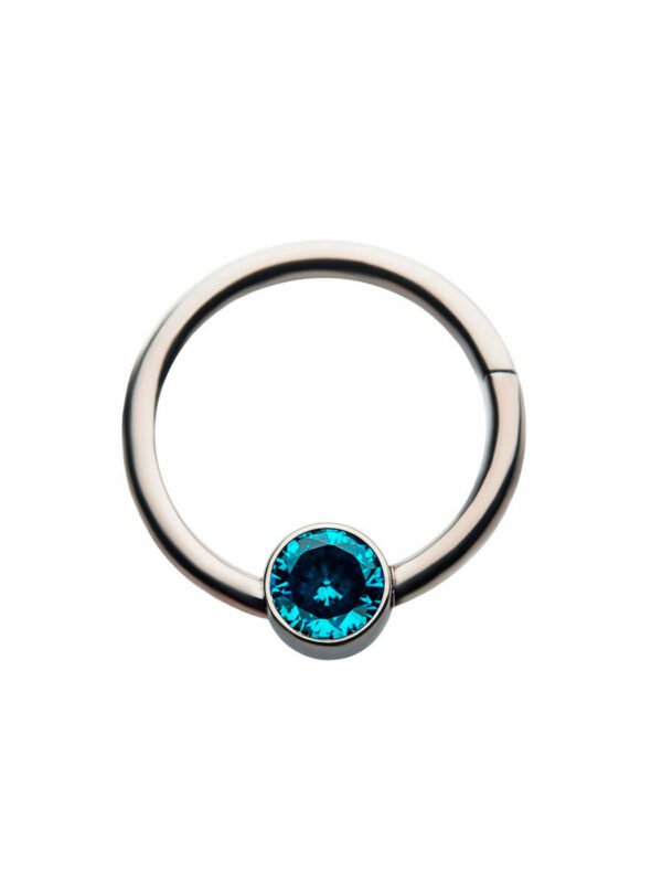 Piercing Ring With Bezel Set Blue Zirconia -Titanium