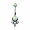 Navel Curve With Opals & Zirconia Cluster -Titanium