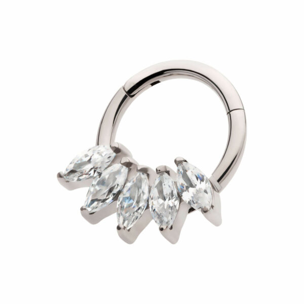 Piercing Ring With 5-Cluster Marquise Zirconia -Titanium