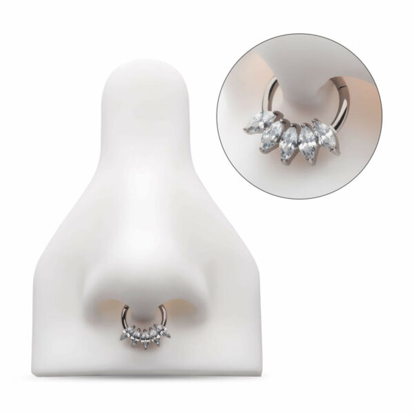 Piercing Ring With 5-Cluster Marquise Zirconia -Titanium - Image 3