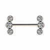 Nipple Barbell With Bezel Set Zirconia 3-Cluster Ends -Titanium - Image 3