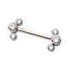 Nipple Barbell With Bezel Set Zirconia 3-Cluster Ends -Titanium