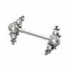 Nipple Barbell With Trio Beads & Zirconia 3-Cluster Ends -Titanium - Image 3