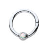 Piercing Ring With Bezel Set Opal -Titanium