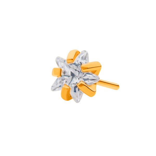 Prong Set Star Shape Zirconia Top -24Kt Gold PVD Titanium - Image 3