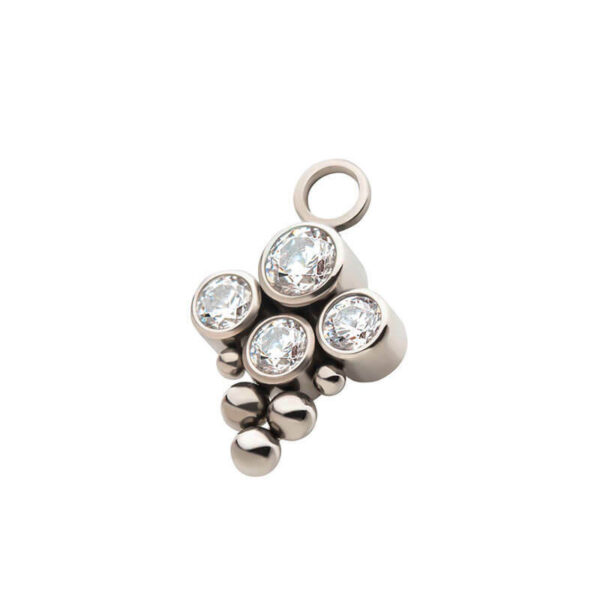 Charm With Bead Bezel Round Zirconia 4-Cluster -Titanium