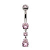 Navel Curve With Prong Set Round & Teardrop CZ Dangle -Titanium