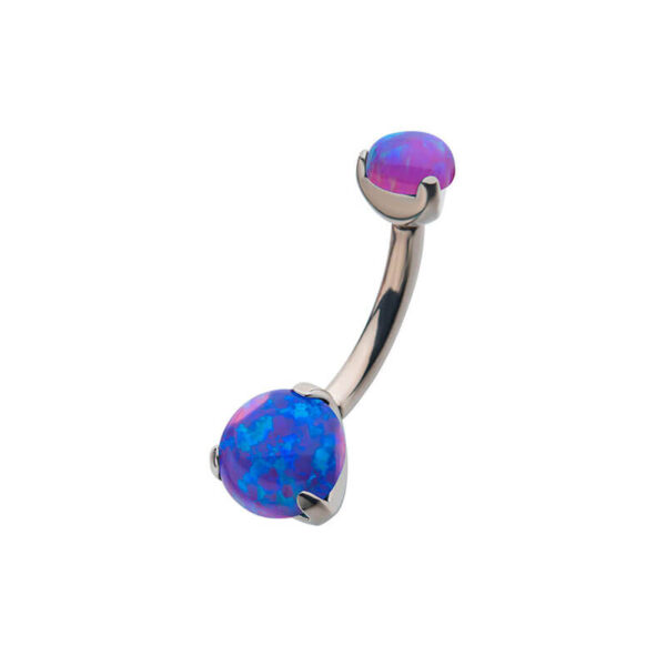 Navel Curve With Petite Prong Set Purple Opal -Titanium - Image 2