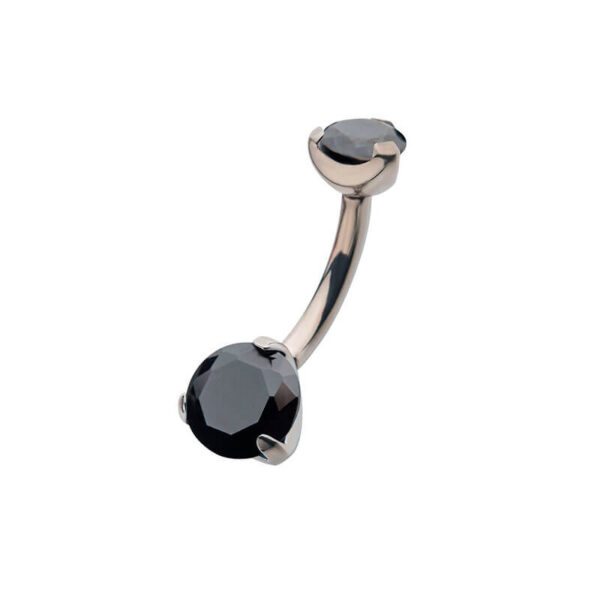 Navel Curve With Petite Prong Set Black Zirconia -Titanium - Image 2