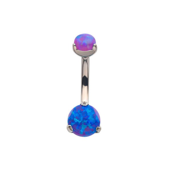 Navel Curve With Petite Prong Set Purple Opal -Titanium