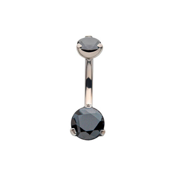 Navel Curve With Petite Prong Set Black Zirconia -Titanium