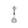 Navel Curve With Petite Prong Set Clear Zirconia -Titanium