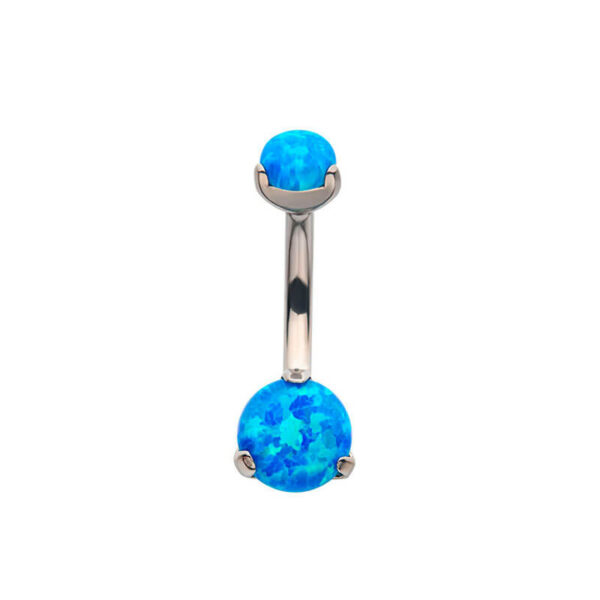 Navel Curve With Petite Prong Set Blue Opal -Titanium